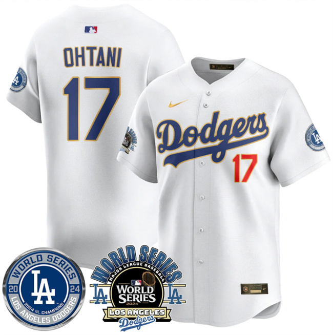 Men's White Los Angeles Dodgers #17 Shohei Ohtani 2024 World Series Patch Vapor Premier Limited Stitched Baseball Jersey